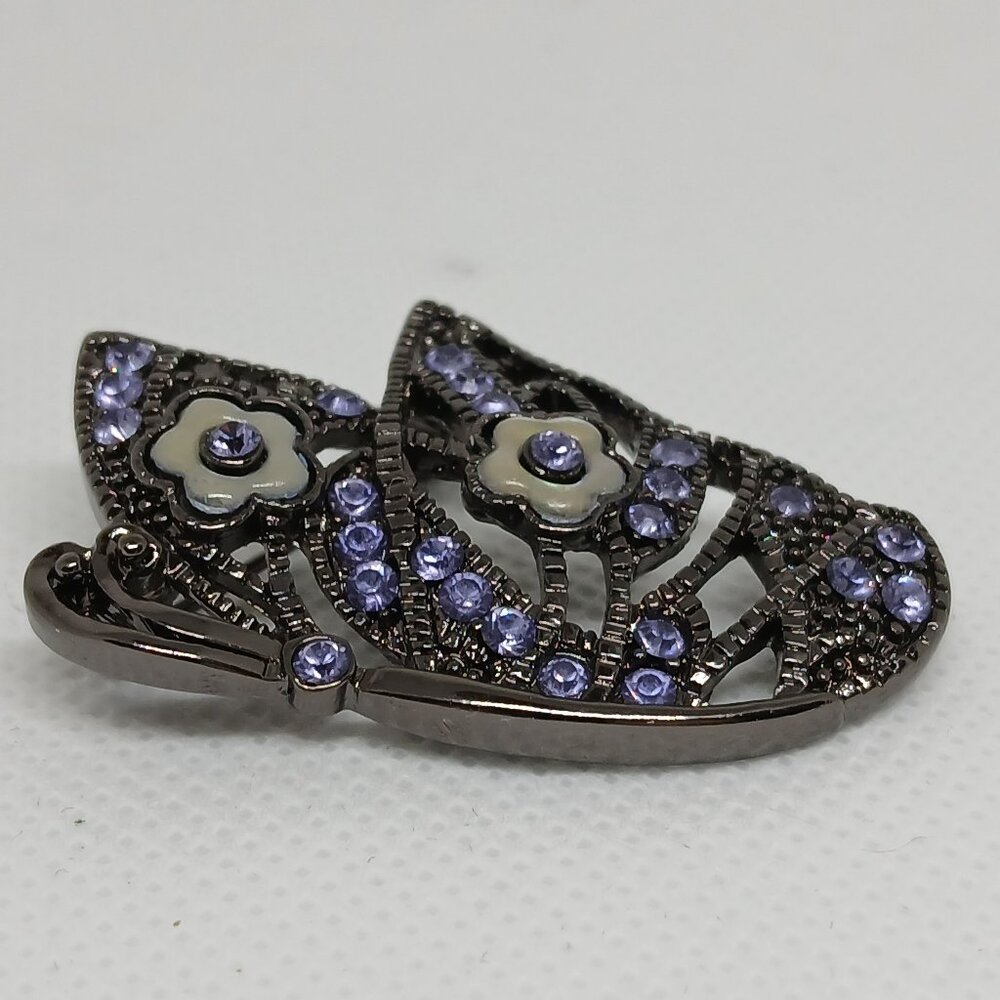 Vintage Gunmetal Black & Purple Faux Stone Butterfly Pin Brooch #2W